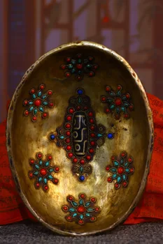 Tibet Tempelj, Zbirka Stare Tibetanske srebro mozaik Filigransko Dzi Kroglice Turkizno Skull glave Kapala Skledo pokal Gabala Skledo Mestna Hiša