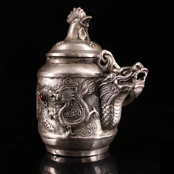 Očarljivo Ročno tibera srebro vdelan gemstone piščanec glavo, dve dragons igra z biseri, vino pot, čajnik 1