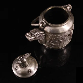 Očarljivo Ročno tibera srebro vdelan gemstone piščanec glavo, dve dragons igra z biseri, vino pot, čajnik 4