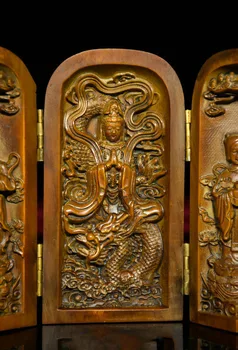 Poroka dekoracija Kitajski Šimšir Lesa Carvinga Zmaj TongZi GuanYin Kwan-yin Kip Bude Polje