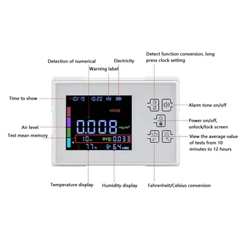 KF-909 LCD-Zaslon Kakovost Zraka Detektor CO2, Ogljikov Monoksid TVOC HCHO Temperatura Vlažnost Zaznavanje Onesnaženosti Zraka Alarm 1